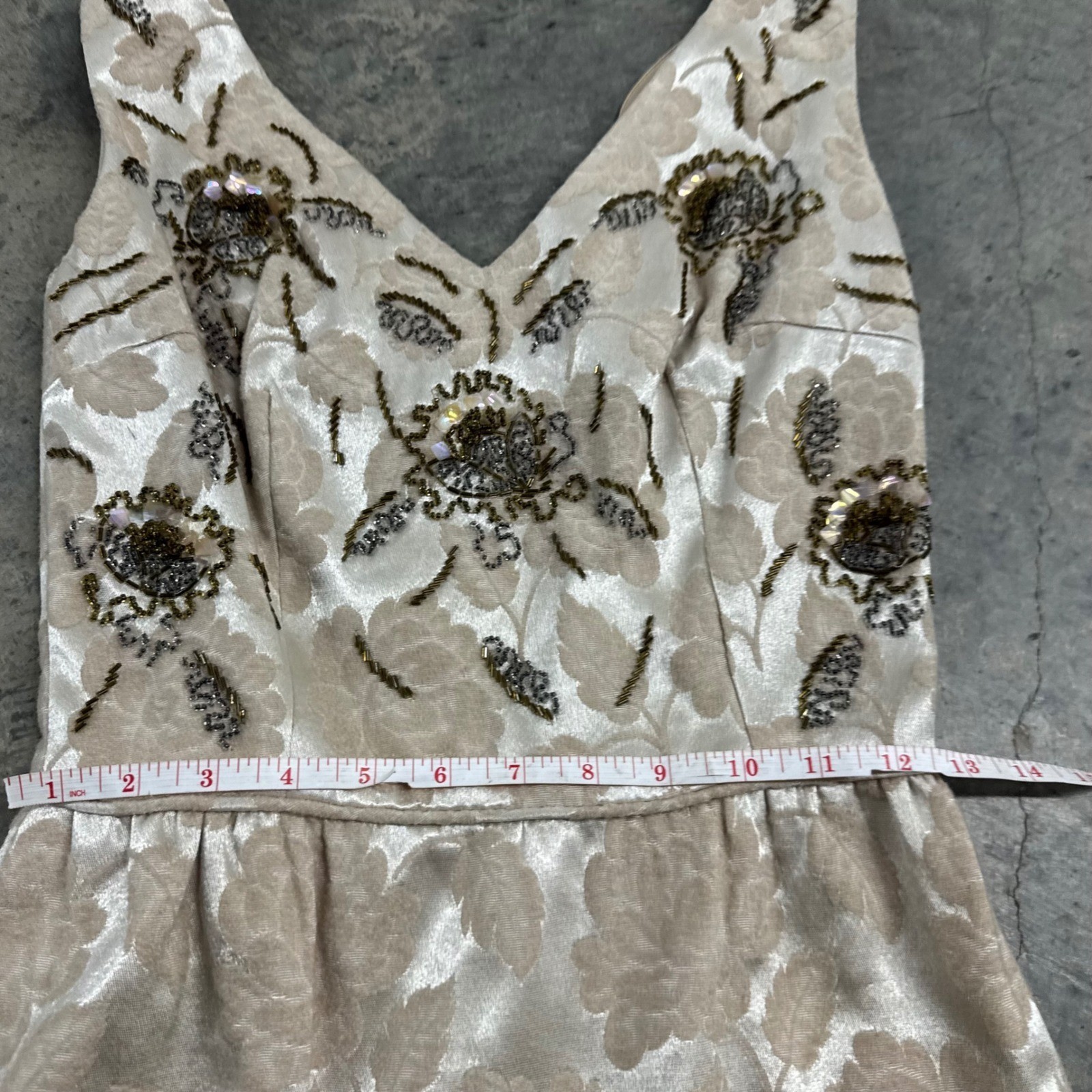 Young Modes by Claudia Young VTG Cream Embroidered Floral Brocade Maxi Dress