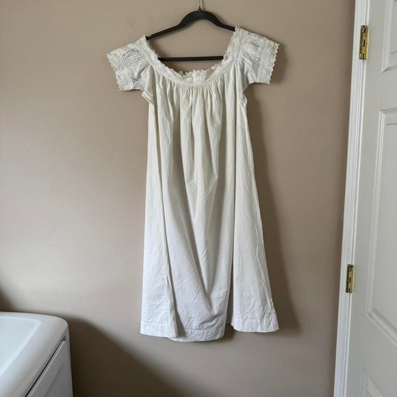 Edwardian cotton nightgown XXS mini dress eyelet antique vintage