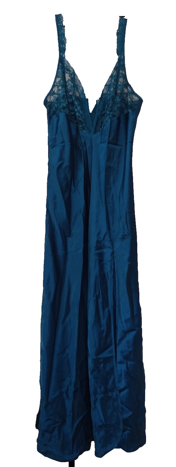 Victoria’s Secret VS L Gold Crown Label Satin Nightgown Lace High Slit 80s 90s