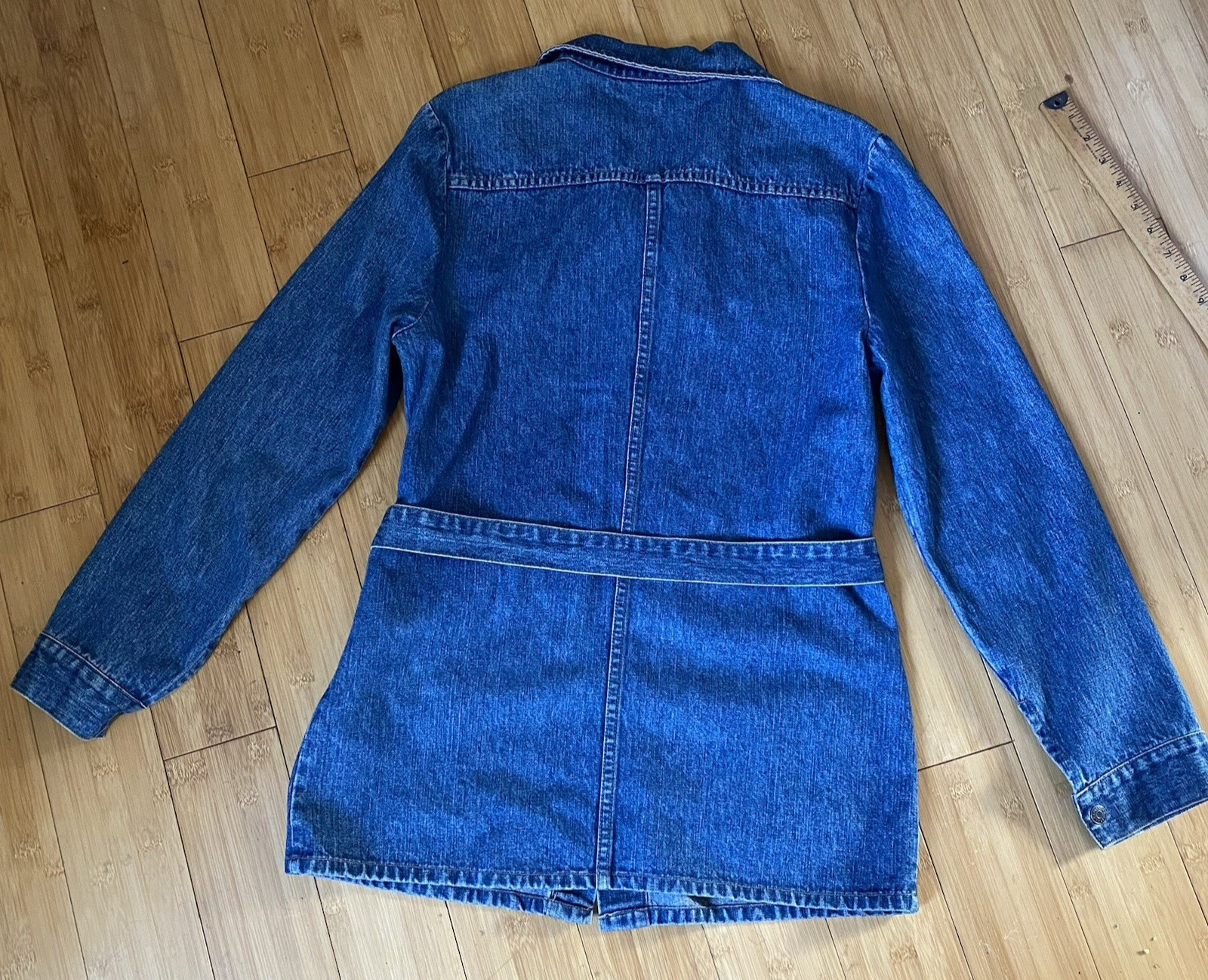 Express Bleus Belted Denim Jacket 100% Cotton Size S Y2K Utility Hong Kong VTG