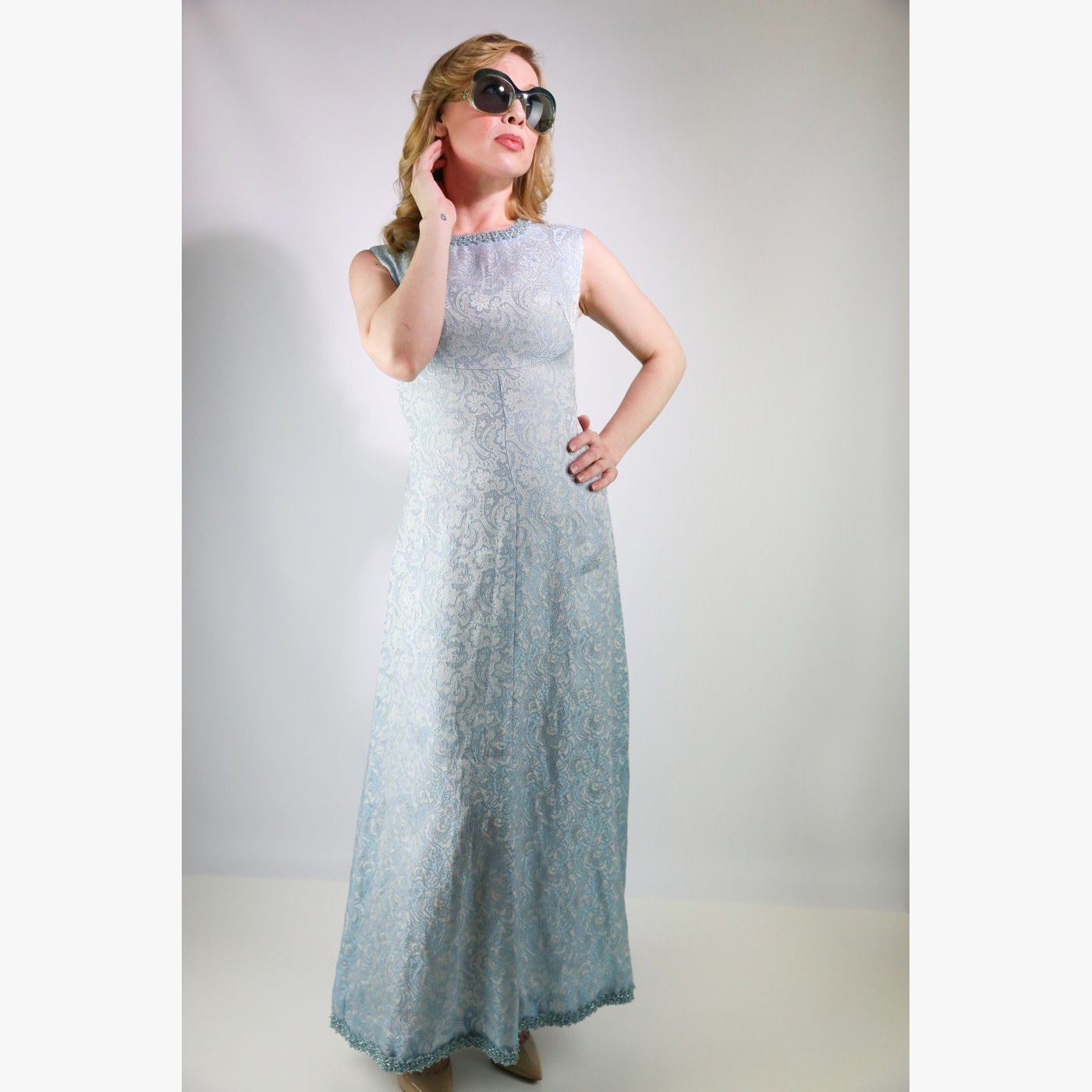 Vintage 1960’s Blue & Silver Sparkle Textured Cocktail Dress – Size 6