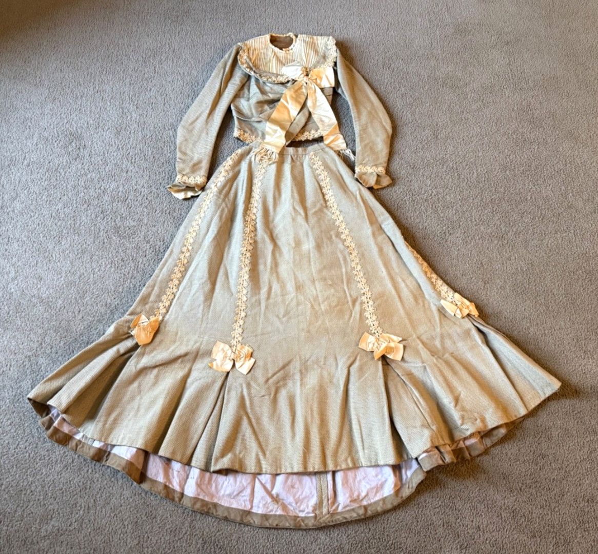 VTG Antique 1900s Edwardian 2-Piece Floral Applique Girl’s Dress Top & Skirt