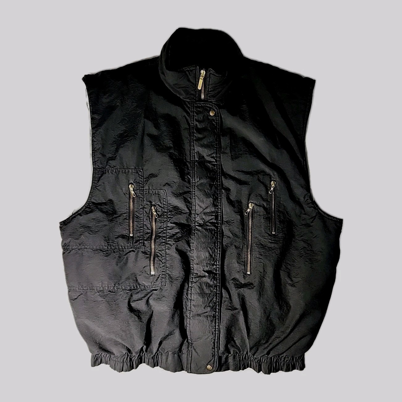 VTG 5th Ave Swiss Boutique Womens 12 Black Puffer Full-Zip Vest Gold HW Rare EUC