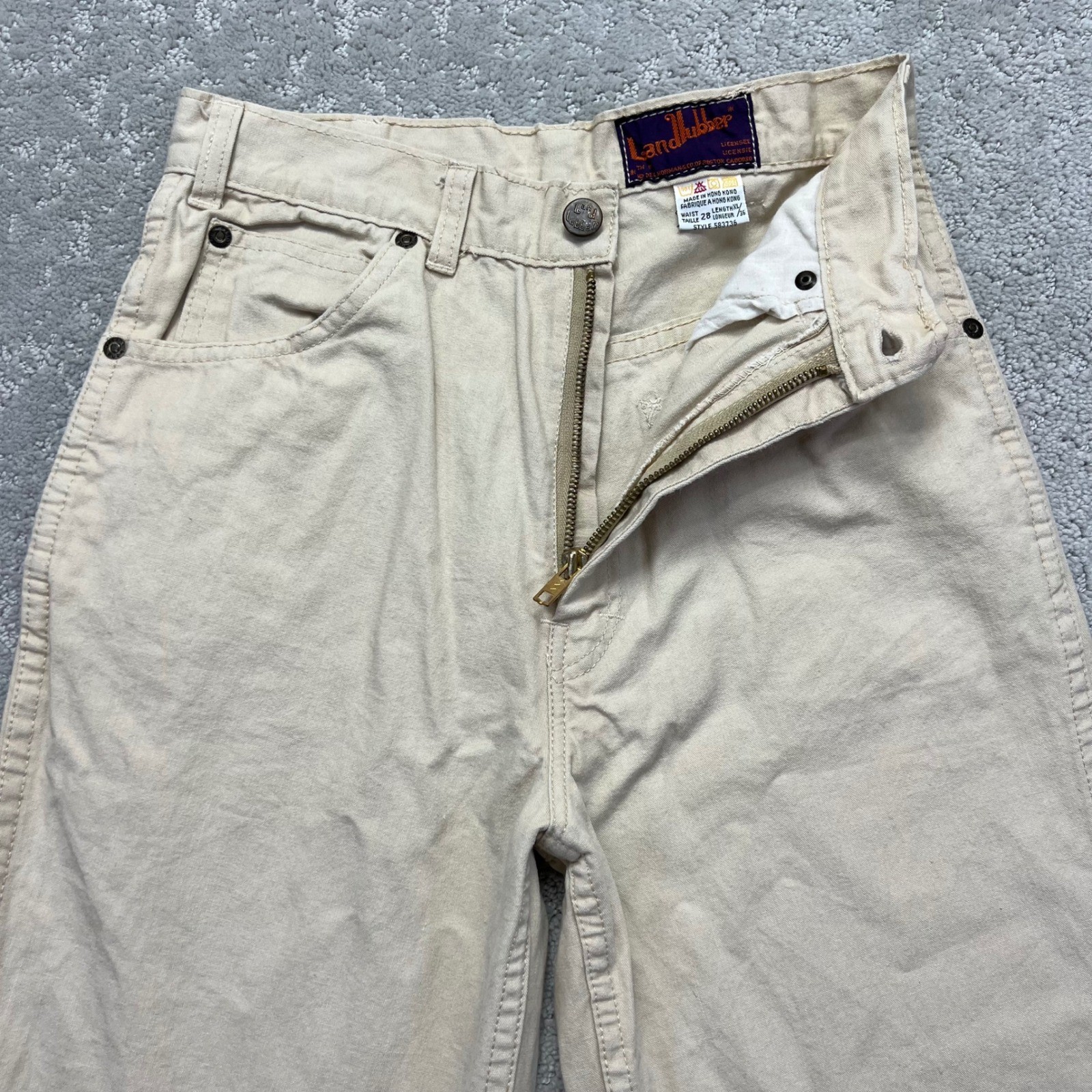 VINTAGE Landlubber Jeans Womens 28 High Rise Bell Bottom Beige Crab Hippie Disco