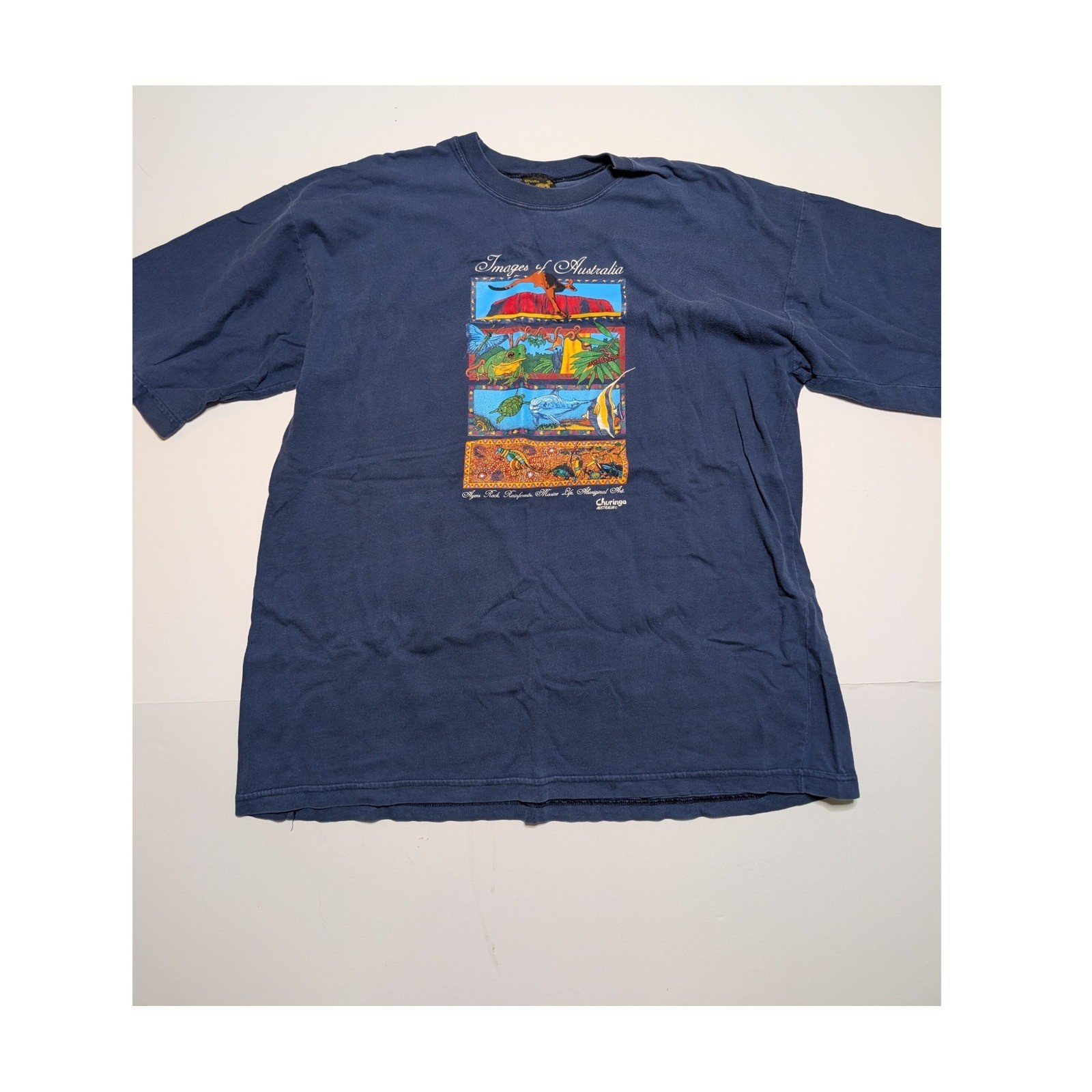 Vintage Churinga Designs Images of Australia Graphic T-Shirt Navy Blue XL Cotton