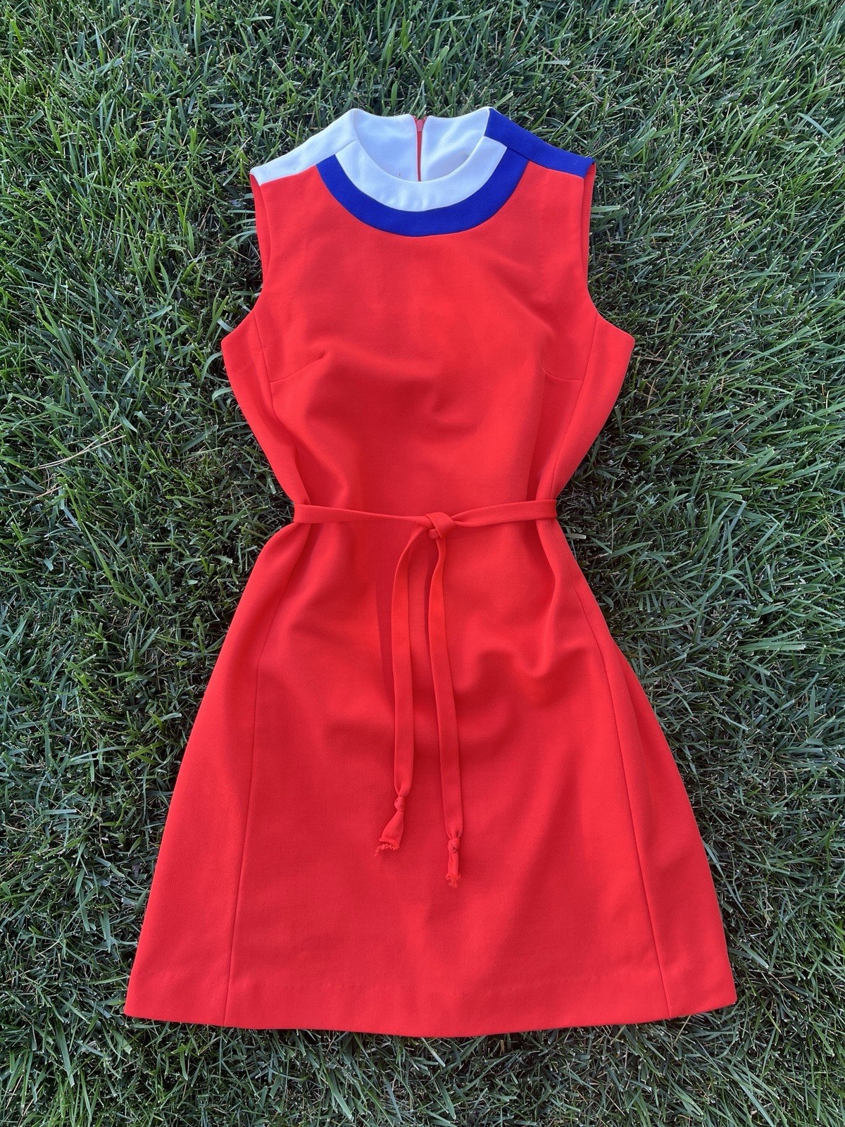 Vintage 1960’s Red White Blue/Navy Mod Double Knit Bodin Shift Dress Patriotic