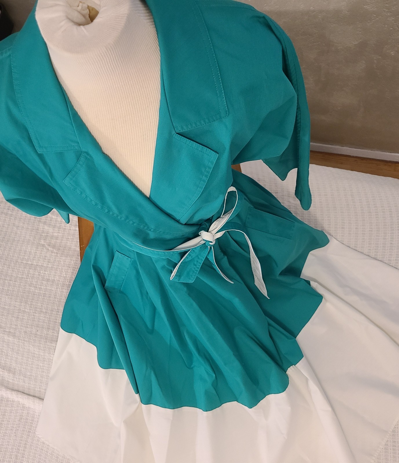Vtg N.R.1 80s Long Sleeve Shirt Dress Retro 50s (10) Teal White Rockabilly Swing