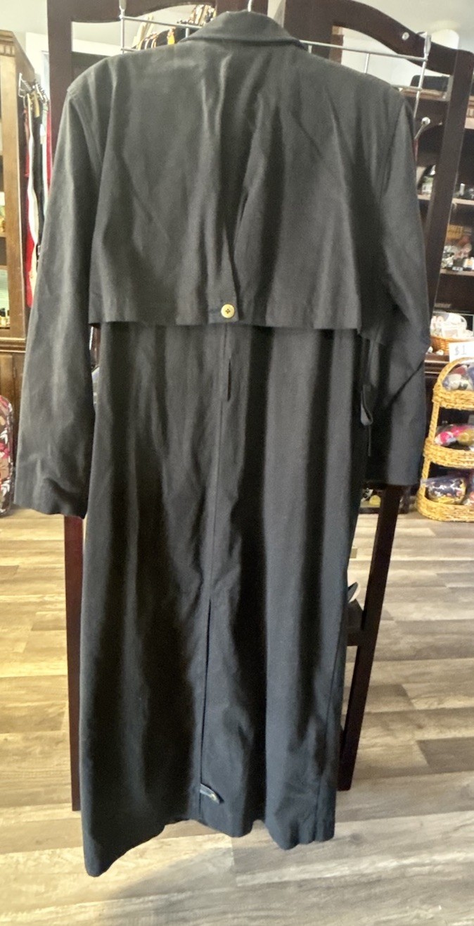 Vintage 90s Long Black Trench Coat Made in Hong Kong Minimalist 51”