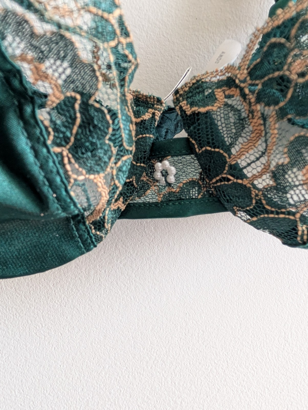 Vintage Christian Dior Intimates Lace Underwire Bra 36B Emerald Green 4775