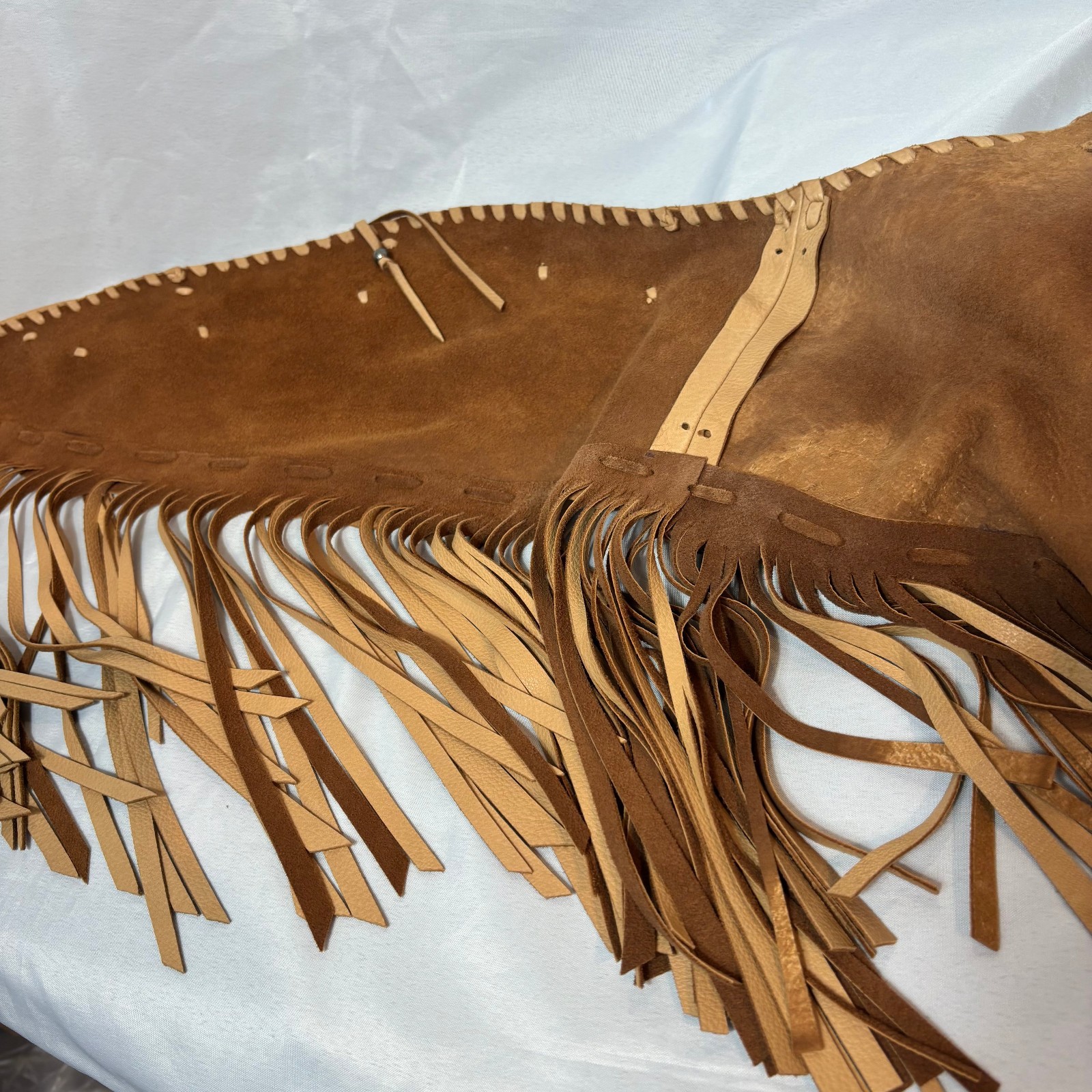 Blue Bonnet Rose Leather Brown & Tan Vest Fringed Turquoise Beads Boho Western