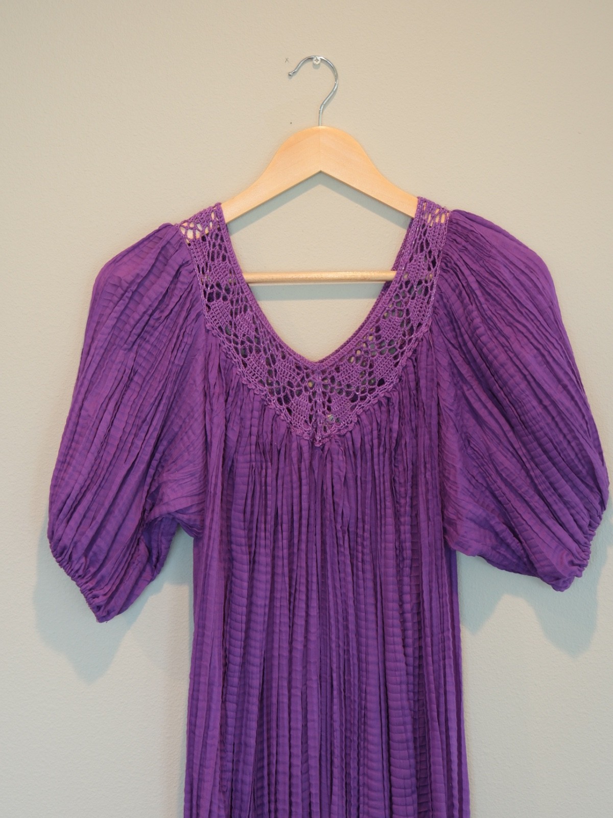 Vintage 70s Chandni Purple Maxi Dress with Balloon Sleeves