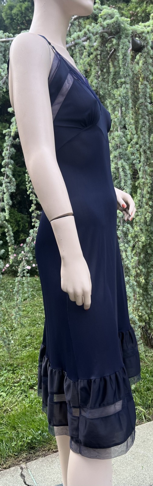 VINTAGE 1950’s MISS SWANK’S BLUE ACETATE NYLON TRICOAT FULL SLIP DRESS