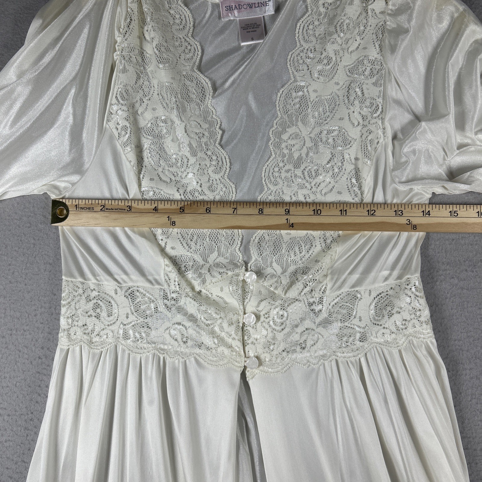 Shadowline Nightgown Lace Bodice Maxi Women’s S Longsleeve 55” Long White