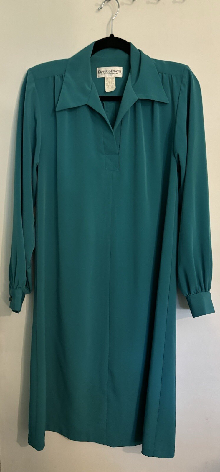 Vintage Draper’s & Damon’s Dress Womens 80s Teal Modest Below Knee Scarf/Belt 8