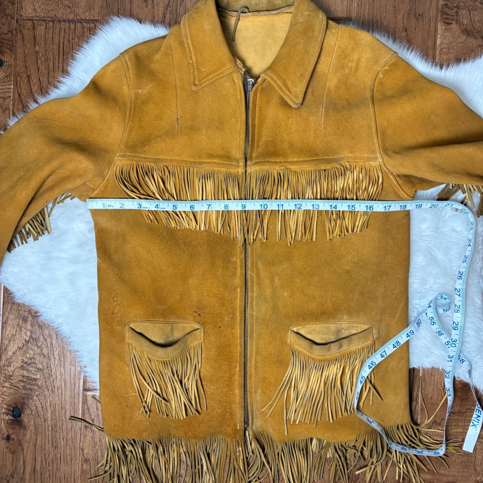 True Vintage 1940s 50s Western Buckskin Fringe Jacket Conmar rectangular zip