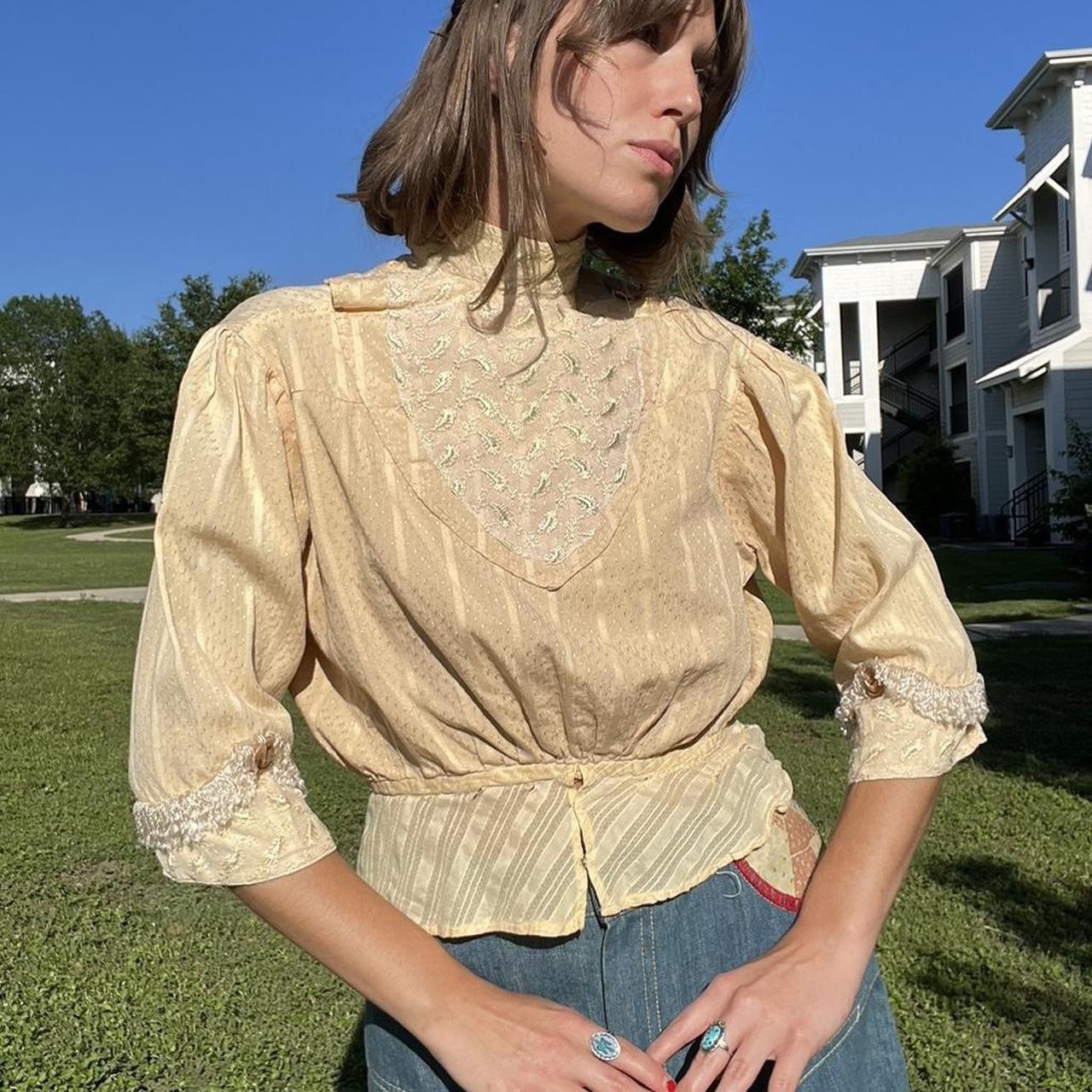 Antique Edwardian Blouse Wounded Bird 1900s XS