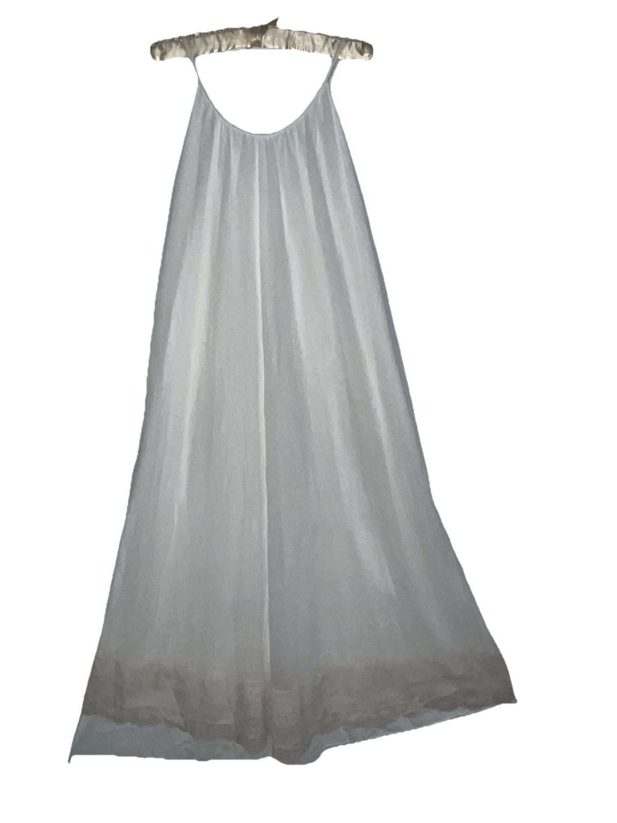 VTG INTIME Chiffon Nightgown Large White Ivory Lace Bridal Full Sweep Maxi Gown