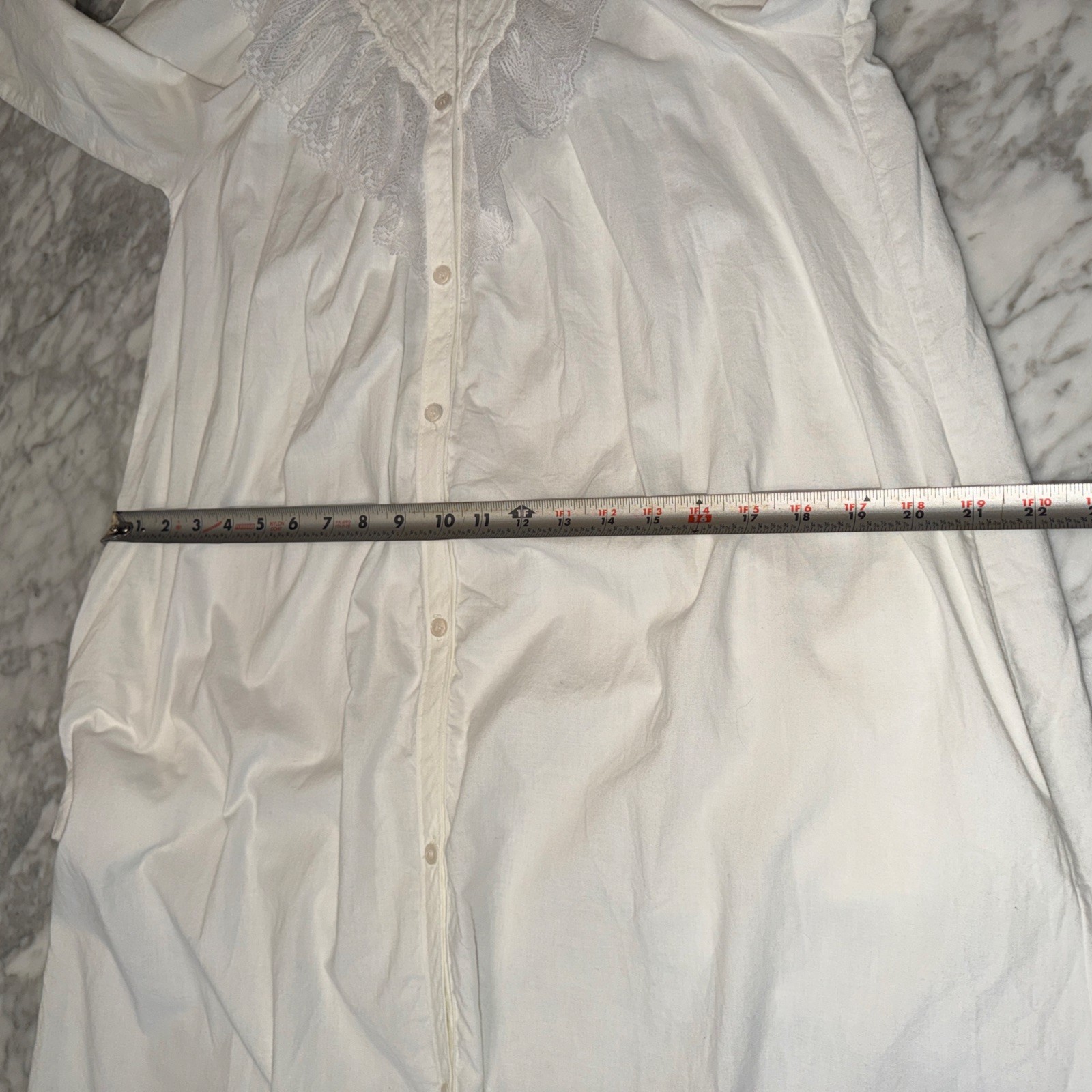 Vintage Periwinkle White Long Peasant Boho Dress High Neck Lace Ruffle Sz S USA