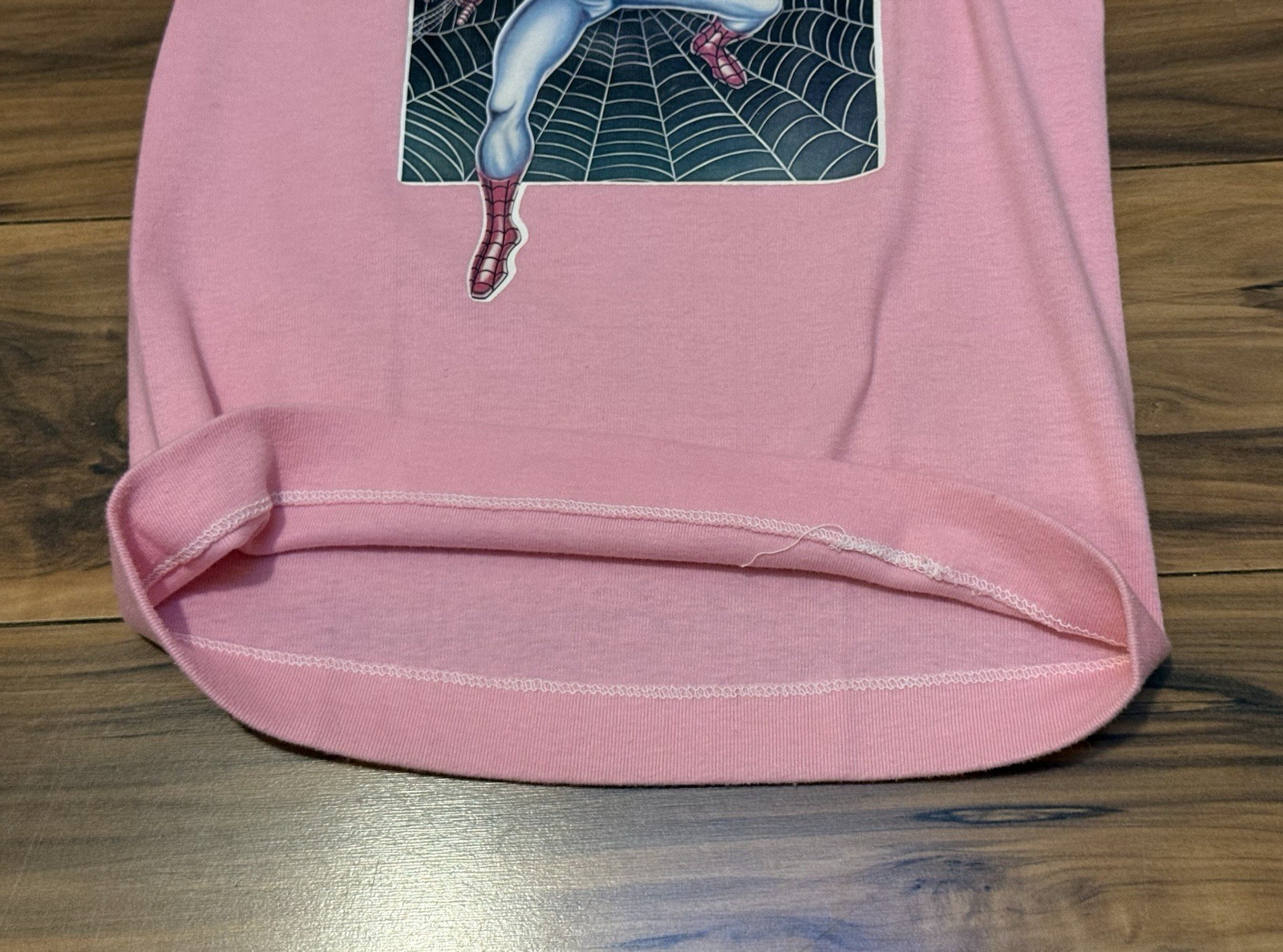 Vtg 70s Baby Doll TShirt Pink The Amazing Spiderman XS Single Stitch Polycotton