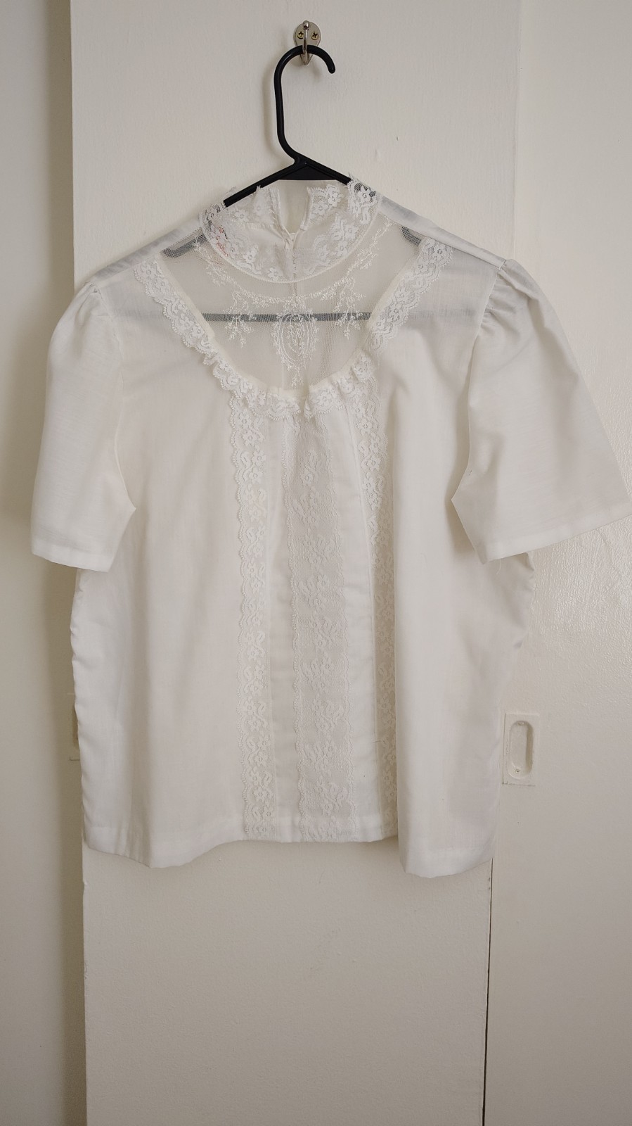 Vintage Elaine Blouse Lace And Cotton 70’s Cottagecore Prairie Short Sleeve