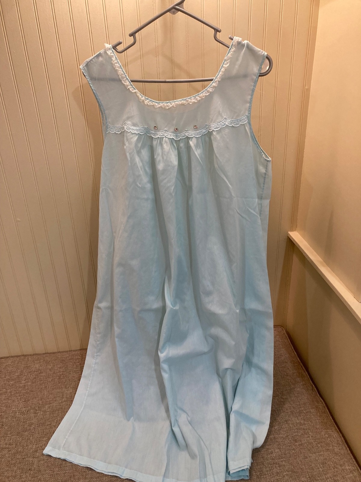 Vintage Lorraine Summer Sheer Nightgown Blue Pink Roses and Lace Women’s Large