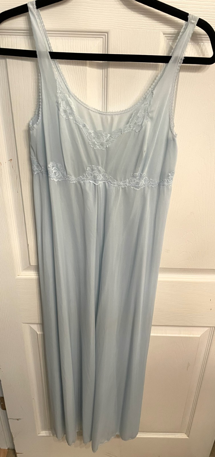 Vintage Nylon Nightgown Baby Blue Embroidery Lace Accent Size 44 Sissy
