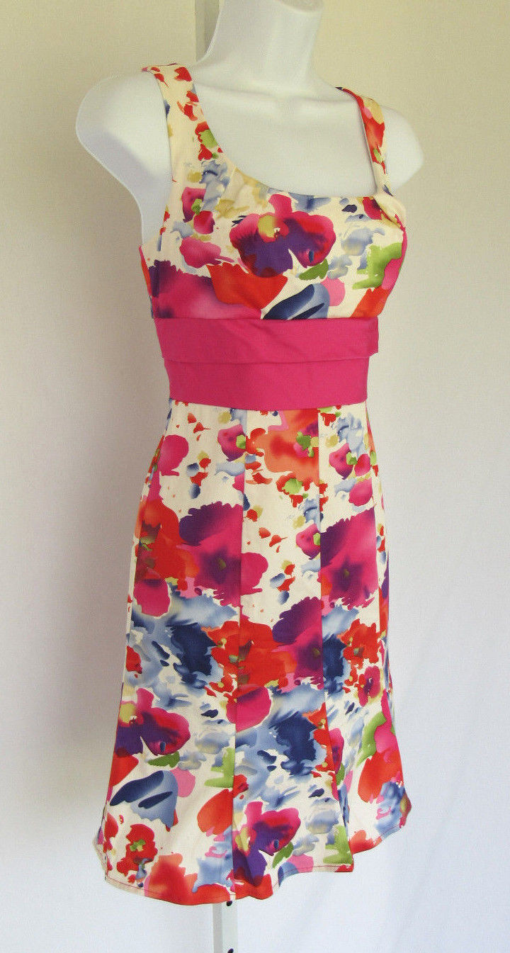 VINTAGE 1990s ALYN PAIGE FLORAL DRESS SIZE 7/8 COTTON SPANDEX LINED BUST