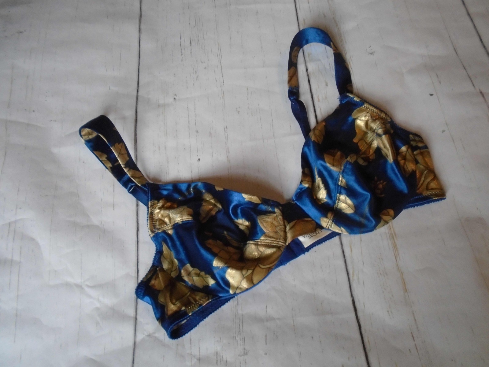 36B Blue & Gold Floral Y2K Second Skin Vintage VICTORIA’S SECRET Unlined Bra 36B