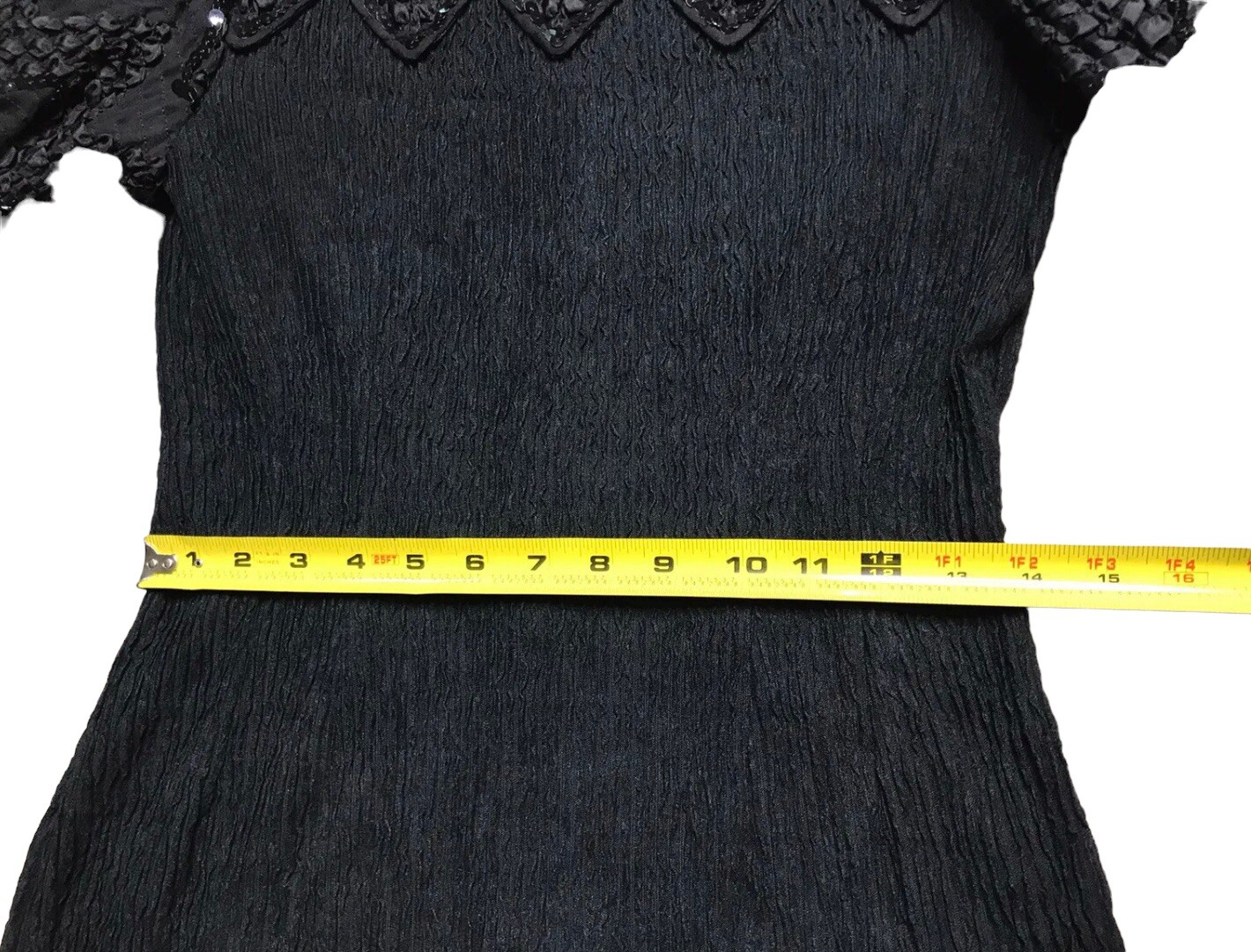 Vintage 80s Leslie Fay Petite Smocked Sequin Black Dress Short Sleeve 4 P Small