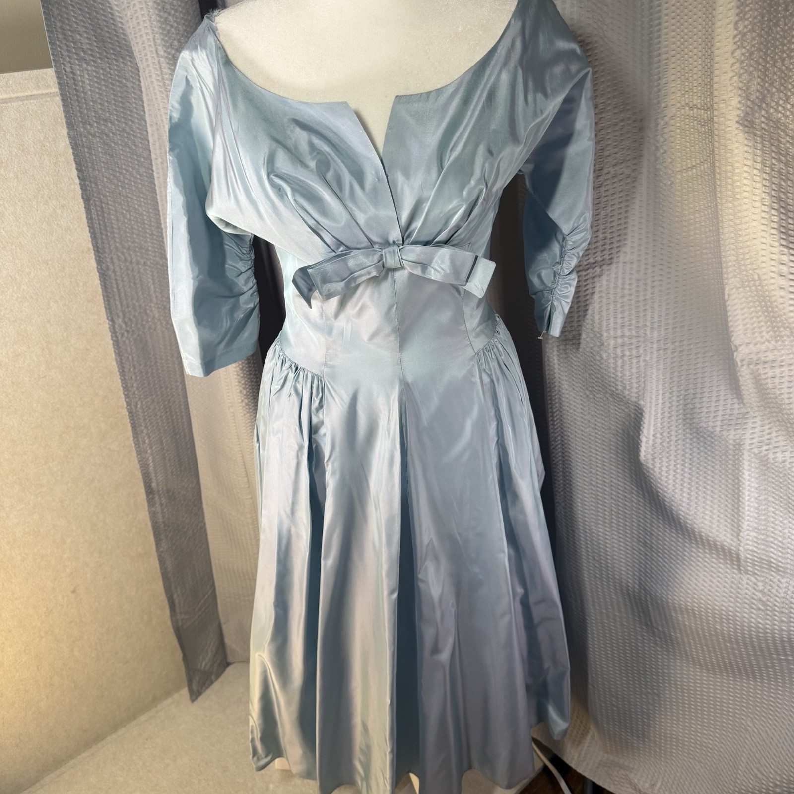 Harry Keiser Party Dress Cocktail Powder Blue Taffeta Tea Length Vintage 1950s