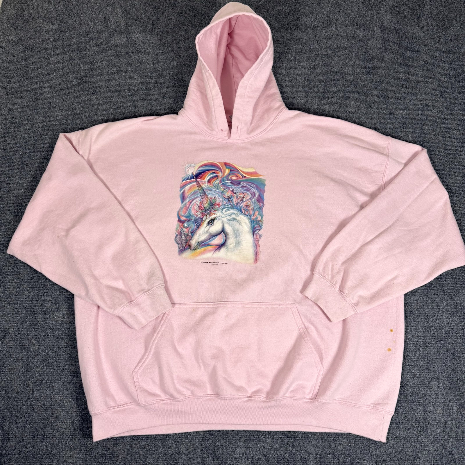 VINTAGE 90s Pink Unicorn Rainbow Graphic Hoodie by Joan Marie Size 3XL