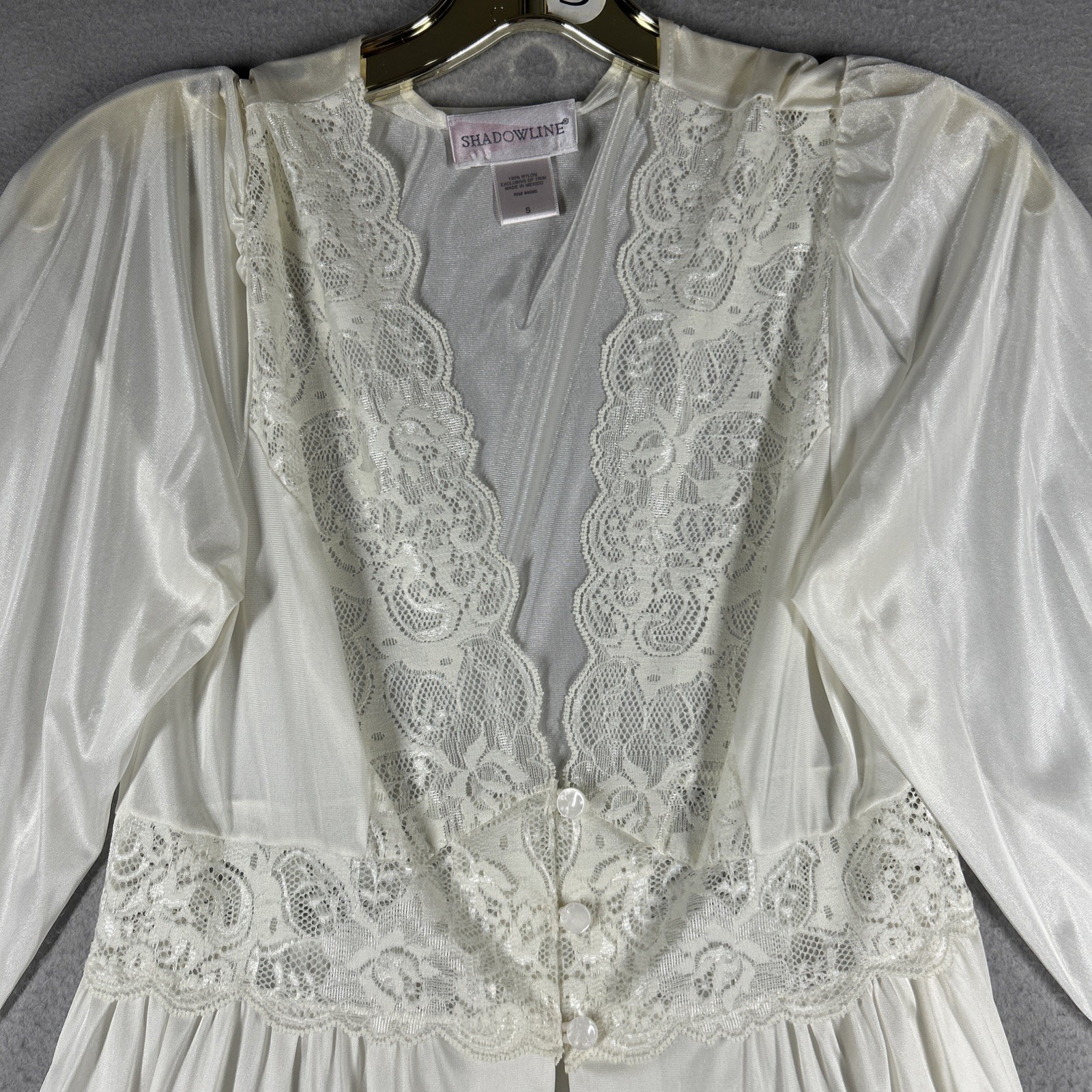 Shadowline Nightgown Lace Bodice Maxi Women’s S Longsleeve 55” Long White