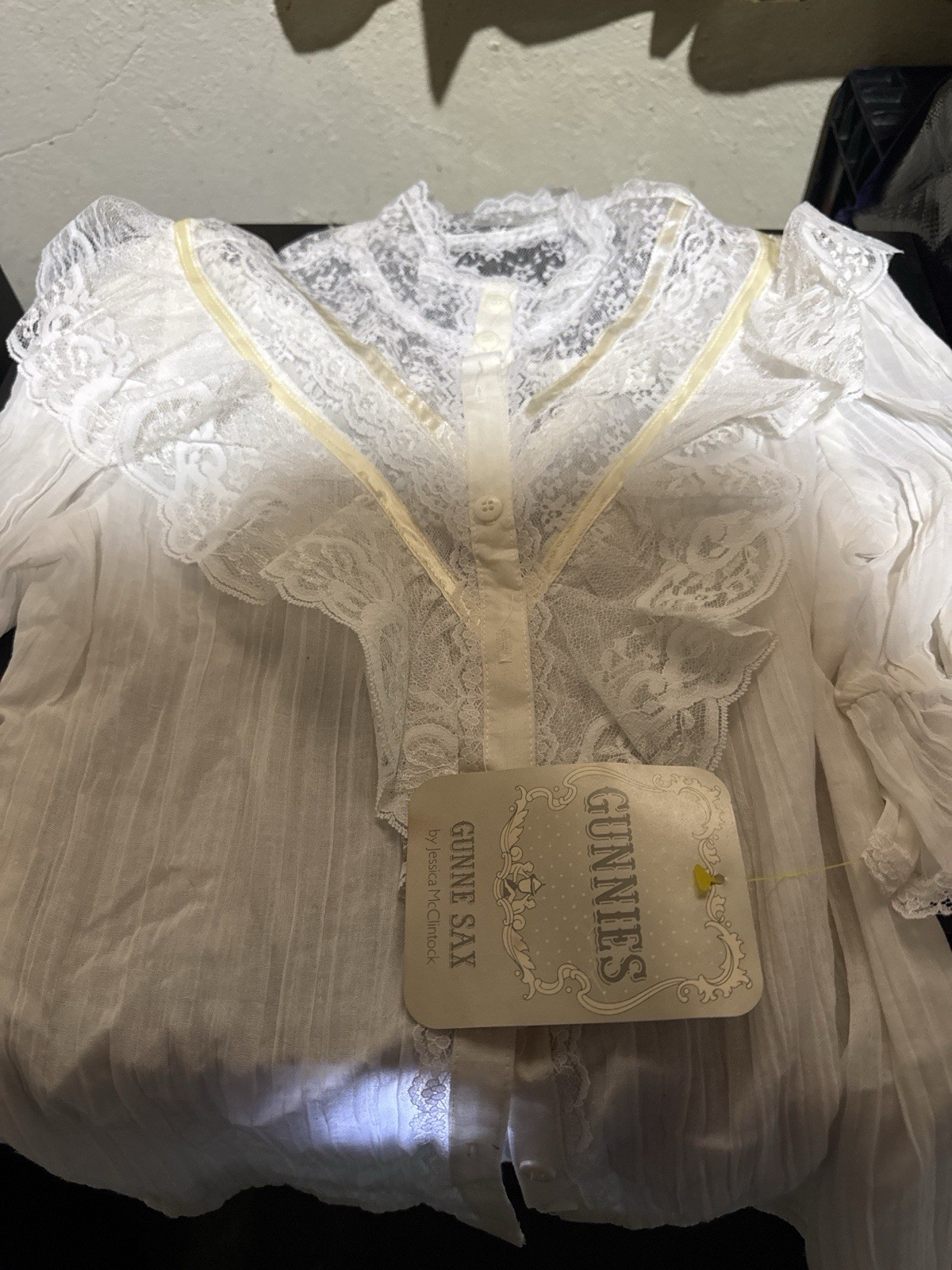 Vintage Gunne Sax by Jessica McClintock White Lace Prairie VictorianBlous NWT 11