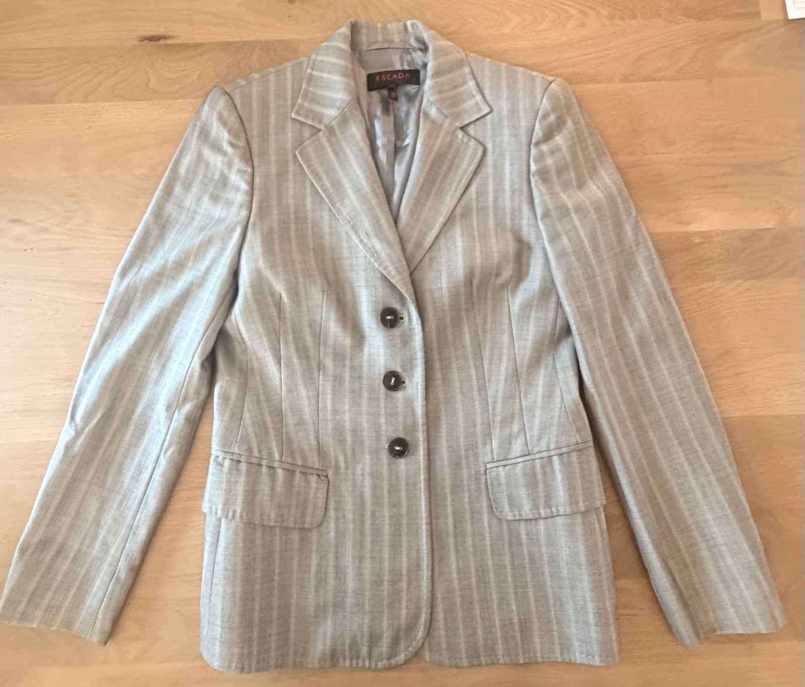 ESCADA Margaretha Ley 90s Vintage Pinstripe Blazer Silk Wool EU 36 Y2K