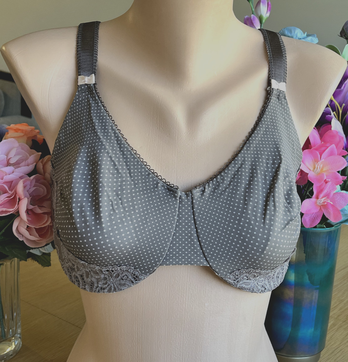 OLGA 40D Brown Polka Dot Luxury Lift Full Figure Molded Cup Underwire Bra #35063