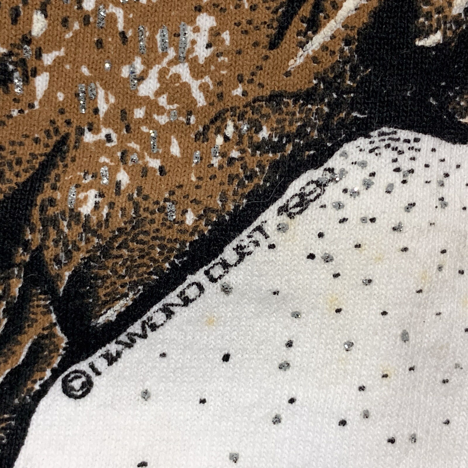Vintage Diamond Dust Tribal Horse Head Glitter T-Shirt XL 100% Cotton White