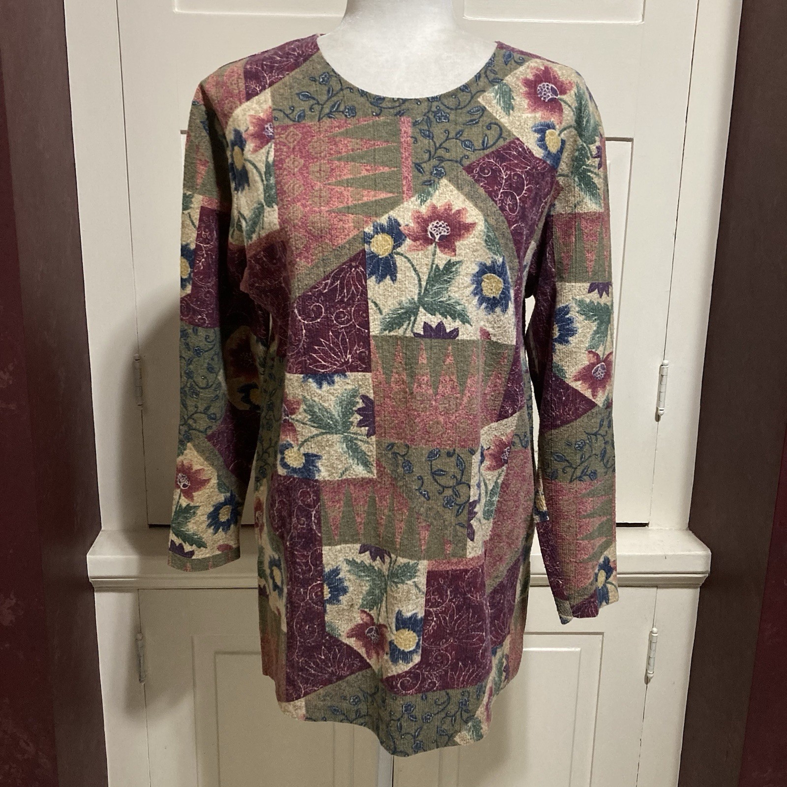 Vintage Basic Editions BE Size M Flower Floral Patchwork Style Blouse Shirt Top
