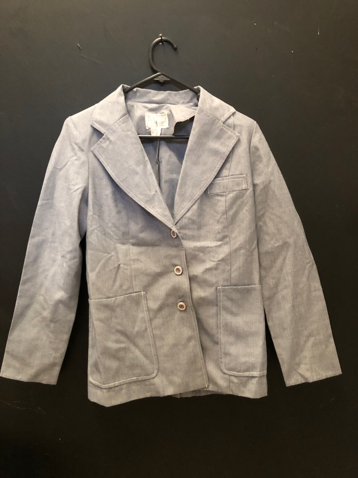 Vintage 1970s L.N.D. FASHION Grey Blue Denim Fitted Jacket Sz S/XS 10