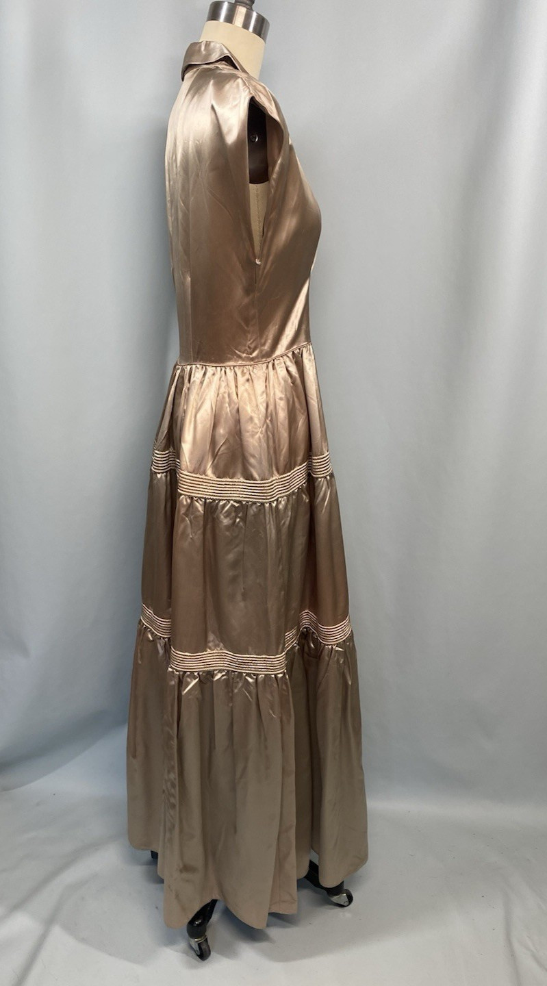 Vintage Dress SIZE EXTRA SMALL satin tan beige 40s 50s evening long wedding