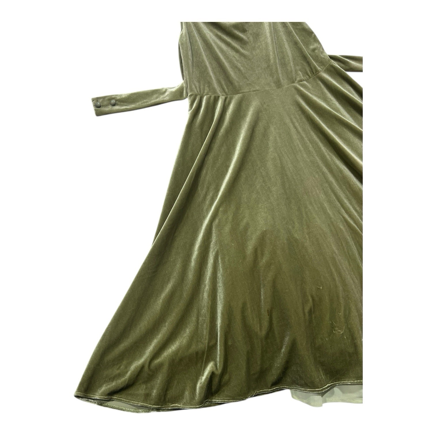 VTG Dimples 80’s Olive Green Velvet A Line Maxi Formal Dress Women’s Sz 12 USA