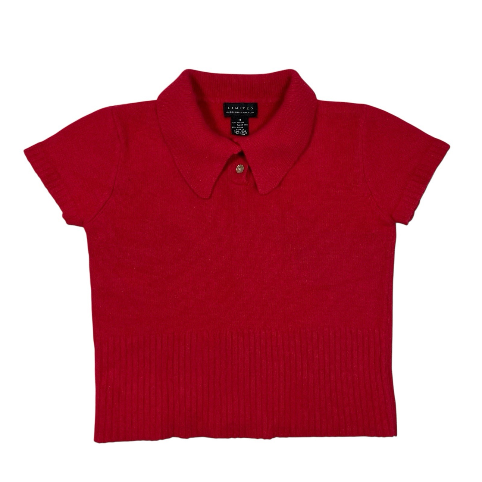 VTG Limited Angora Rabbit Hair Sweater Shirt Red Short Sleeve Collared Soft
