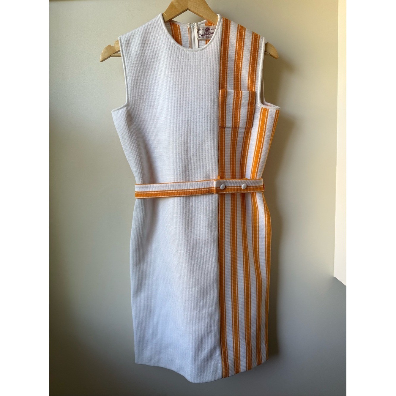 CADILLAC Vintage 1960s Mod Shift Dress Striped Italy Space Age MCM Classic 10
