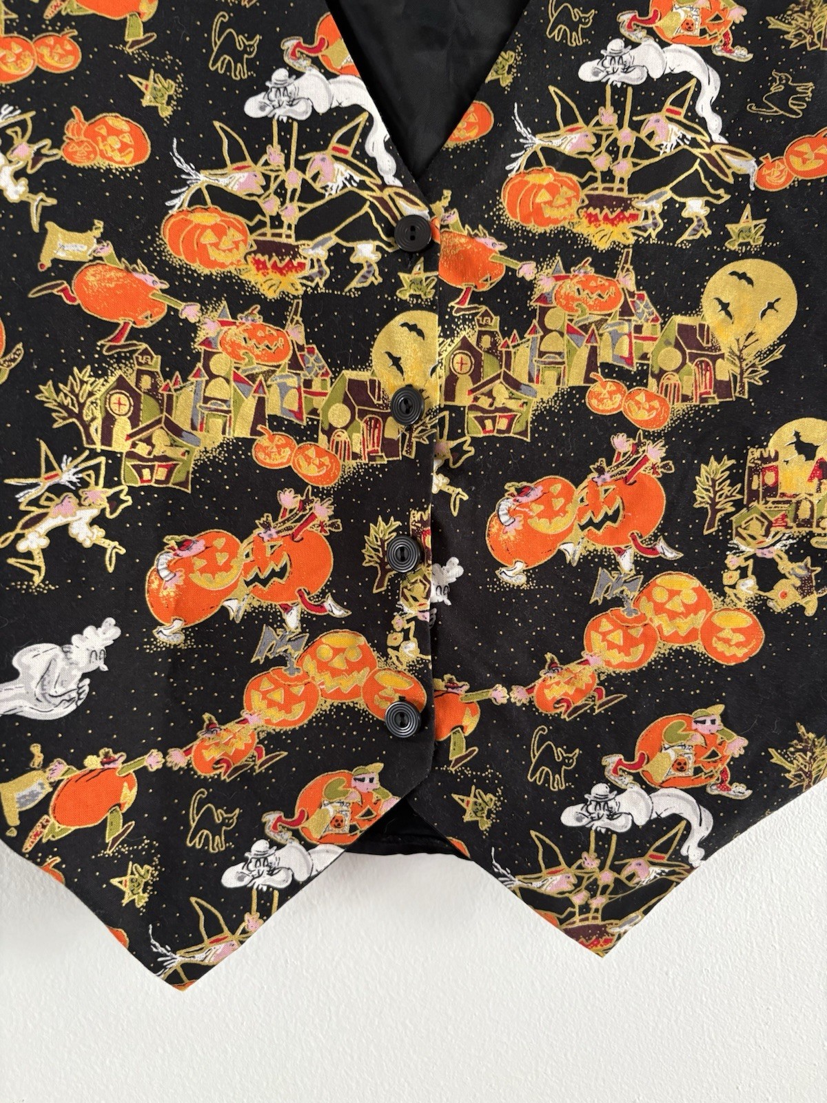 Vintage 1990s Basic Editions Halloween Vest Witch Pumpkins Ghost Sz Large