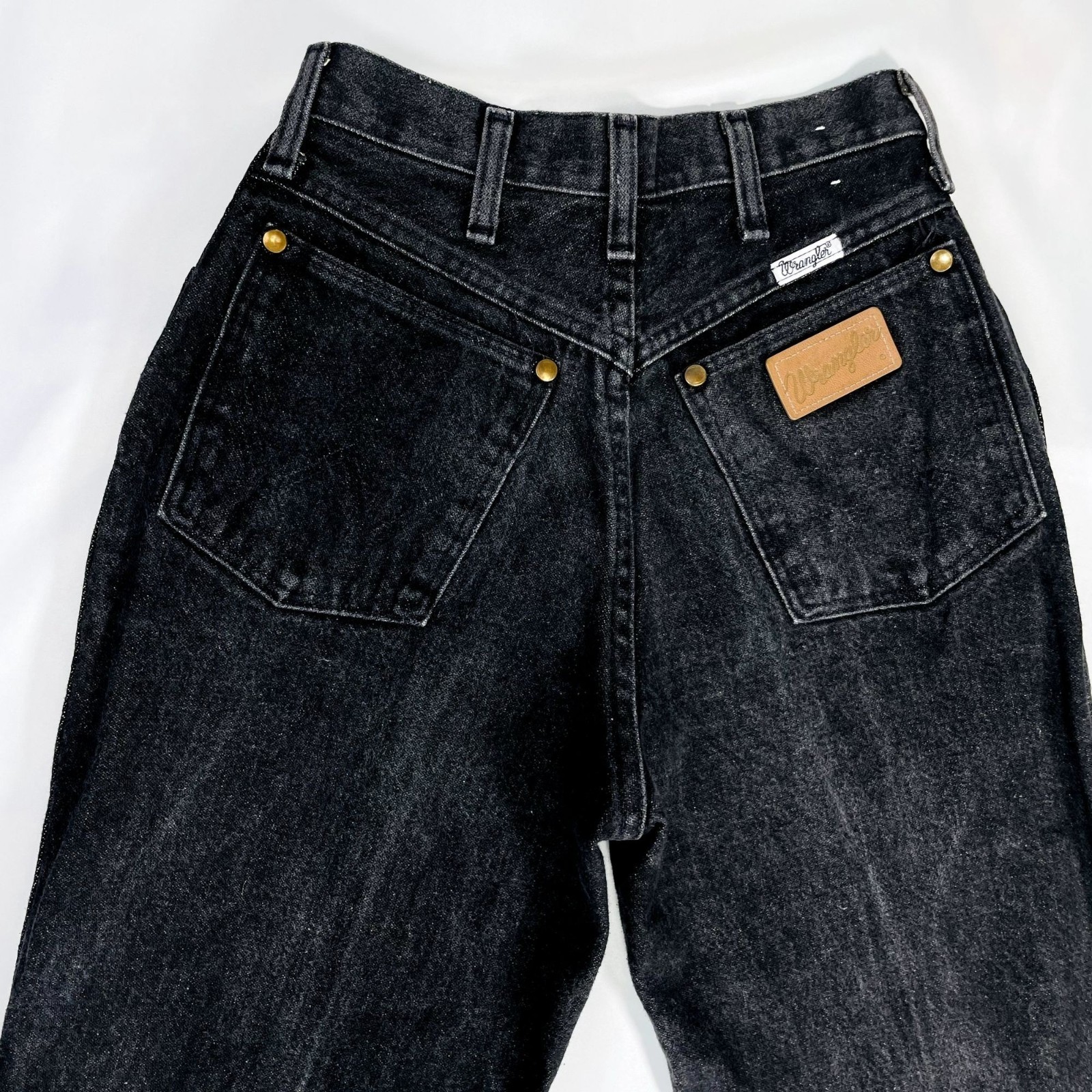 Vintage Wrangler Womens High Waist Black Denim Leather Patch Mom Jeans 5 / 25″