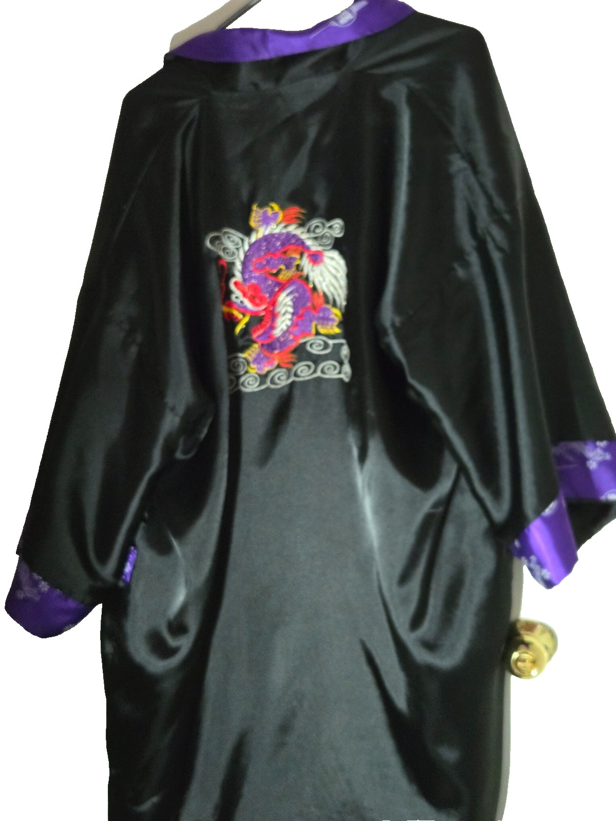 Stunning Reversible Purple & Black Dragon Kimono Robe