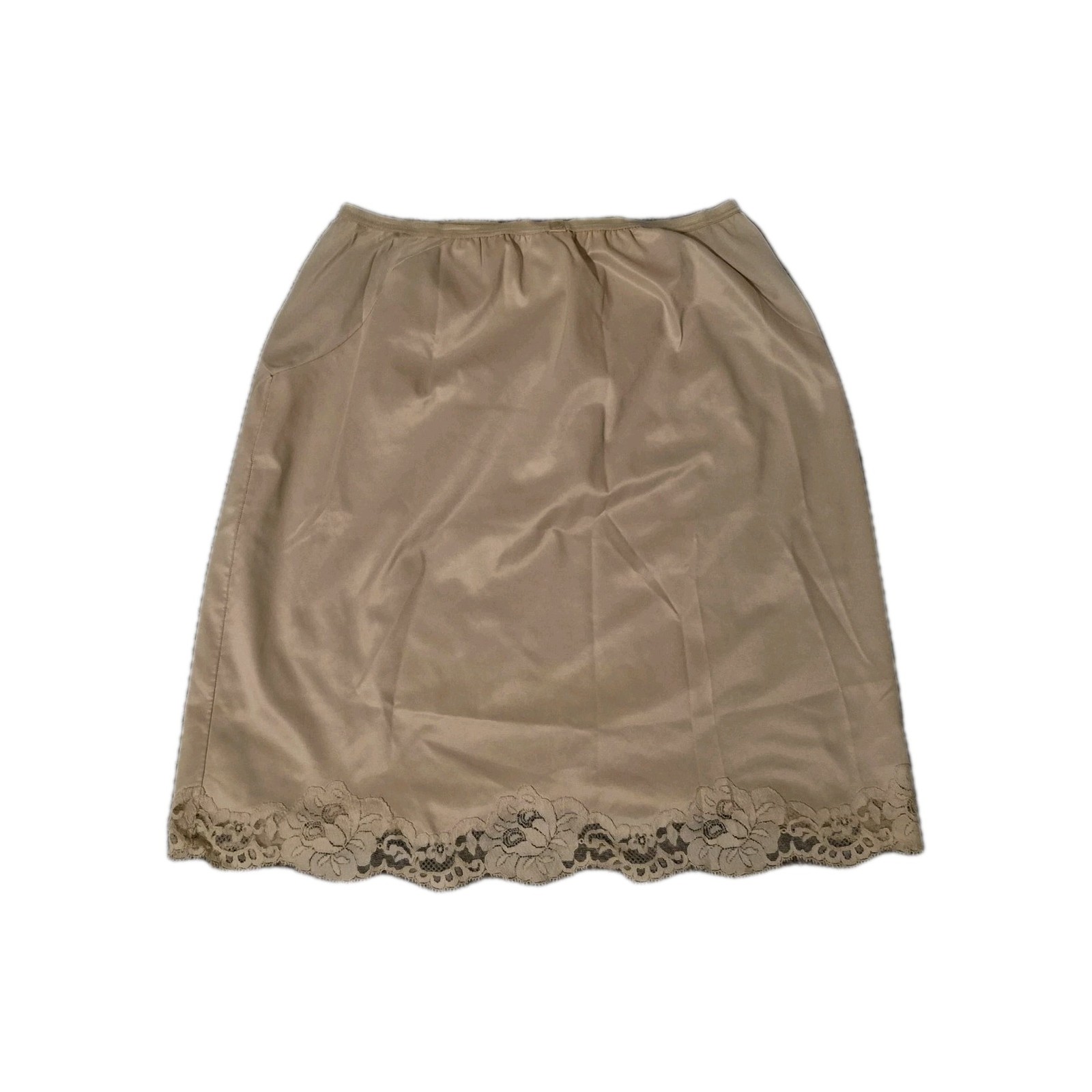 VTG Vanity Fair M Floral Lace Hem Nylon Satin Neutral Minimalist USA