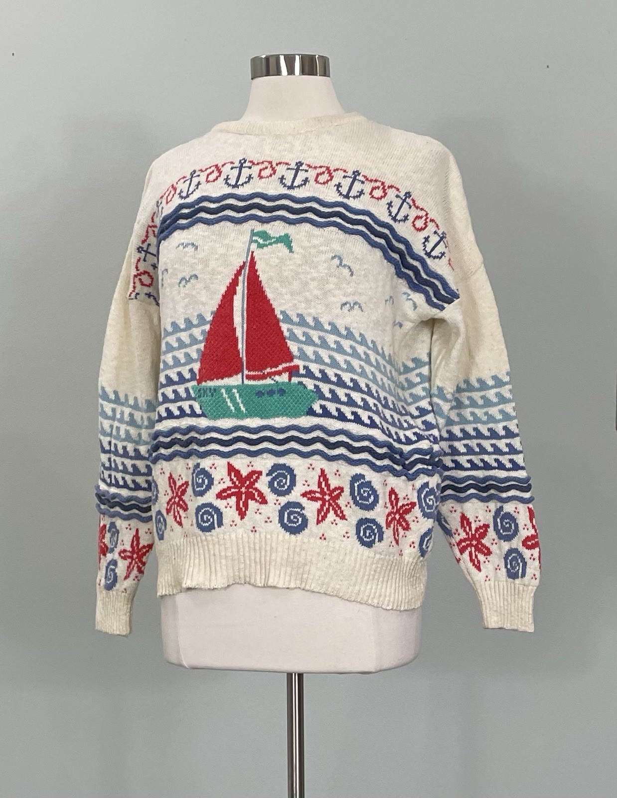 Vintage 80s Novelty Sailboat/Coastal Pullover Sweater – Large