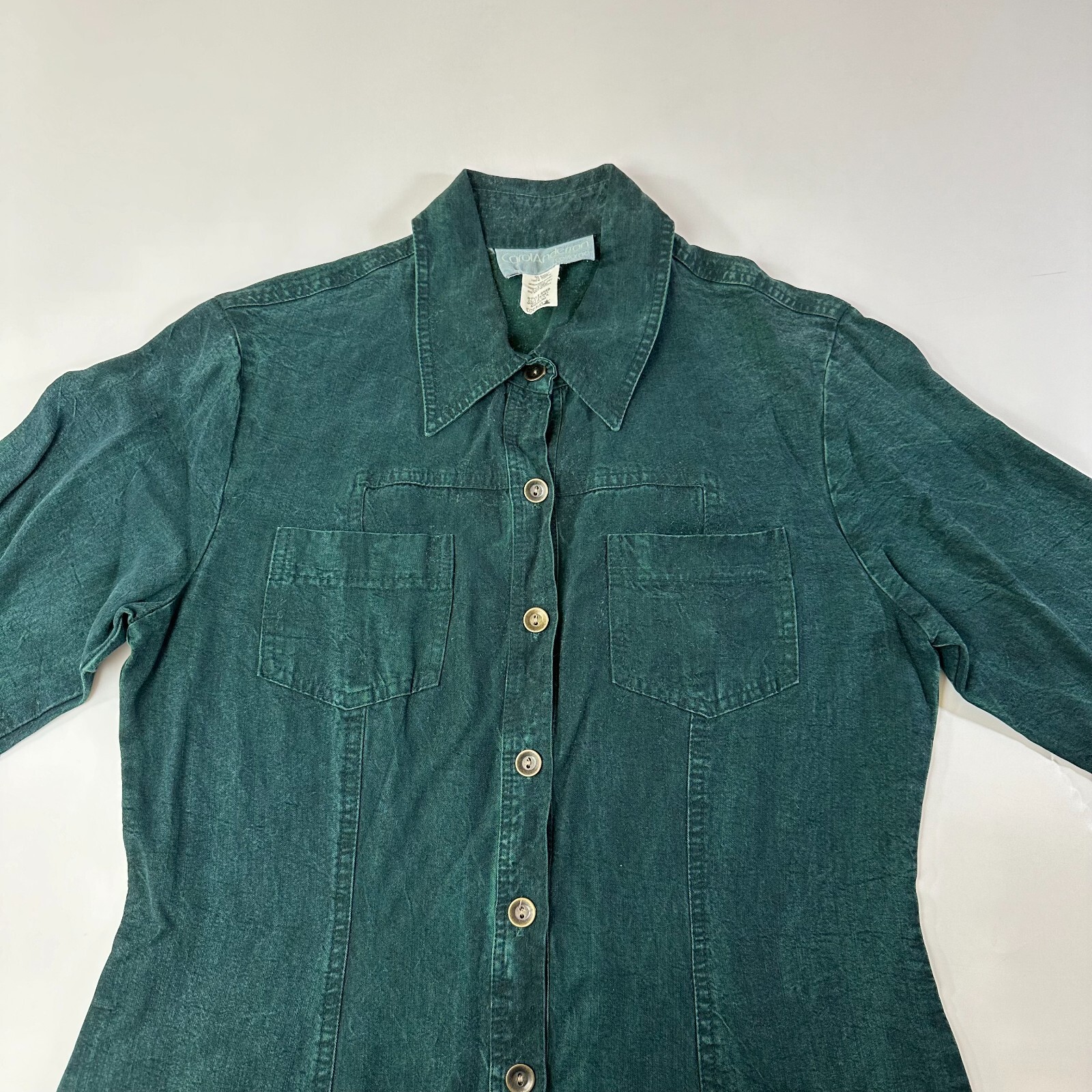 Vtg Carol Anderson Maxi Dress M Green Tencel Prairie Western Cottagecore Button