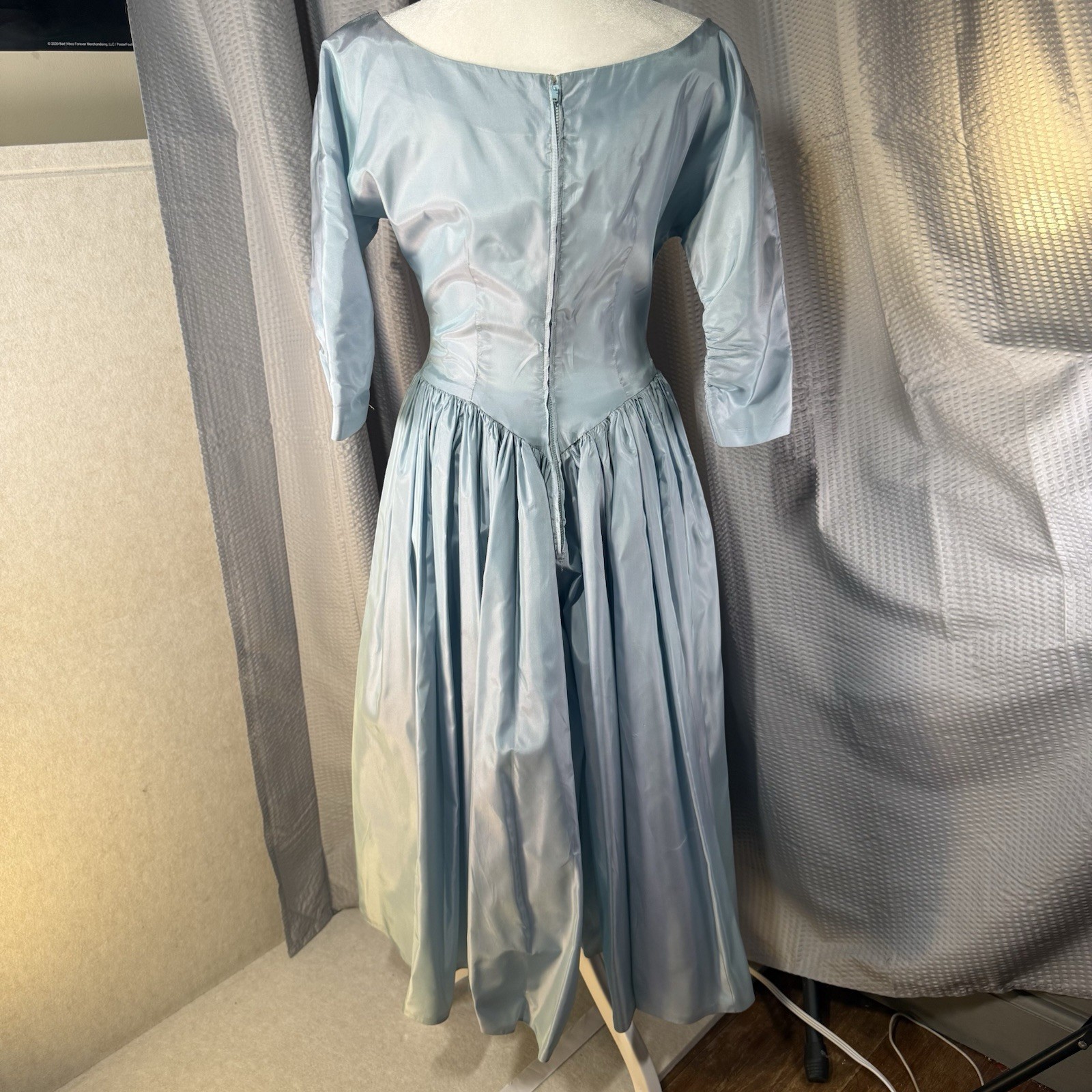 Harry Keiser Party Dress Cocktail Powder Blue Taffeta Tea Length Vintage 1950s
