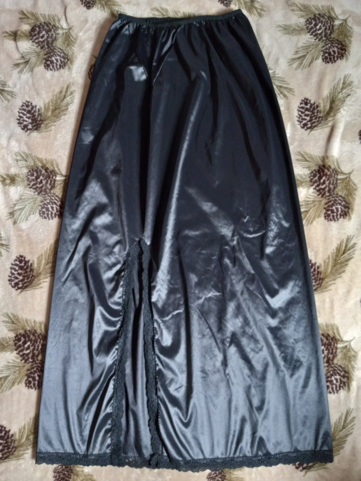 Vintage 1950s Wilmot Long Shiny Black Half Slip Nylon Lace Lingerie Australia